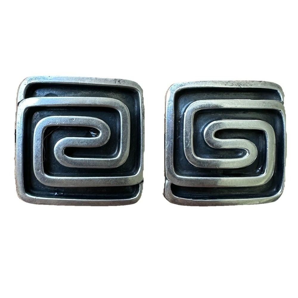 Vintage Silverbird Earrings 0.625 Inch Geometric Maze Square‎ 925 Sterling 11.6g
